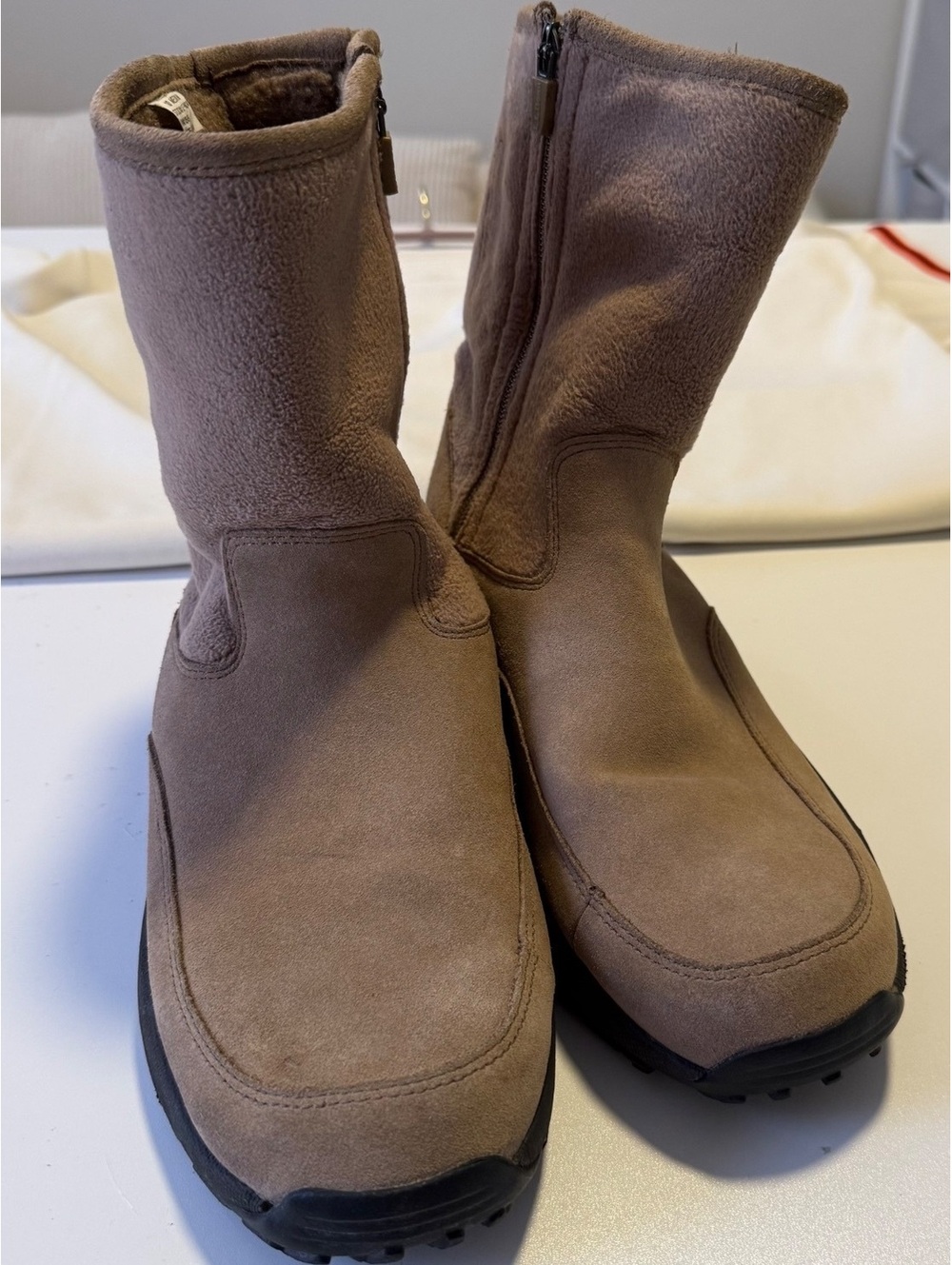 L.L.Bean Women’s Boots Size 10 Shearling-Lined Side Zip Taupe Brown Suede